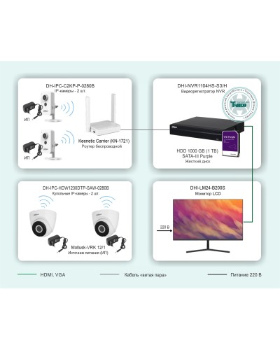 ТСН-029. Беспроводная система видеонаблюдения на основе IP-камер Dahua с использованием Wi-Fi технологии. Dahua в Кемерово