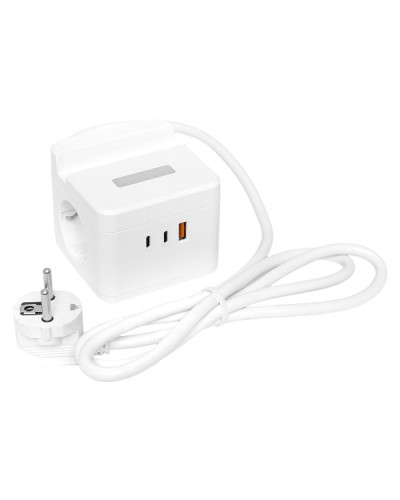 Удлинитель Куб 2 гнезда USB + 2Type C с быстрой зарядкой, подставкой под телефон и ночником 1,3 метра 1мм2. Удлинитель Куб. EKF в Кемерово