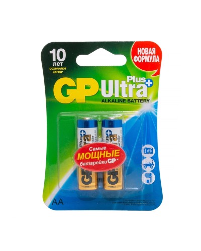 GP Ultra Plus Alkaline 15A AA (GP 15AUP-2CR2), упак. 2 шт. БЛИСТЕР. Алкалиновые батарейки. GP Batteries в Кемерово