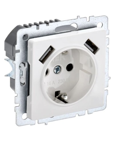 Розетка с з/к с USB A+A 2,1А РЮш10-1-БрБ белый BRITE (BR-R14-16-U21-D21-K01). Розетка с заземлением с защитными шторками, 2,1А. IEK в Кемерово