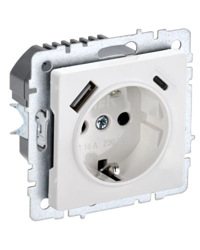 Розетка с з/к с USB A+C 18Вт РЮш11-1-БрБ белый BRITE (BR-R14-16-U22-018-K01). Розетка с заземлением с защитными шторками, 18Вт. IEK в Кемерово