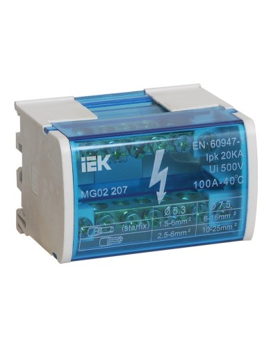 ШНК 2х7 L+PEN (YND10-2-07-100). Шина на DIN-рейку в корпусе (кросс-модуль). IEK в Кемерово