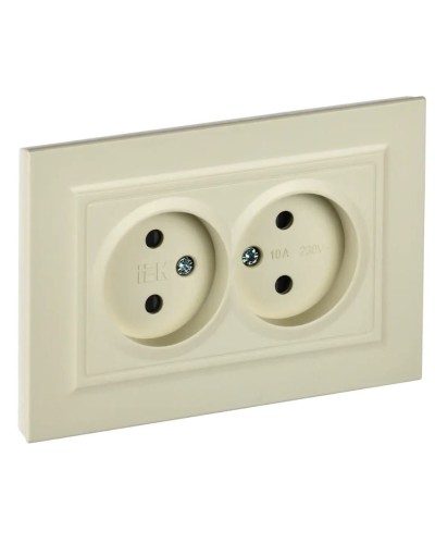 Розетка 2-местная без з/к РСш12-2-БрКр бежевый BRITE (BR-R23-10-K10-F). Розетка без заземления с защитными шторками в сборе. IEK в Кемерово