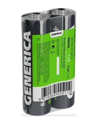 Батарейка солевая R06/AA GENERICA (2 шт) (ABT-R06-ST-L02-G). Батарейка солевая. IEK в Кемерово