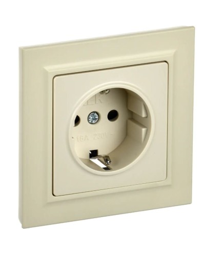 Розетка с з/к РСР14-1-0-БрКр бежевый BRITE (BR-R14-16-K10-F). Розетка с заземлением с защитными шторками в сборе. IEK в Кемерово