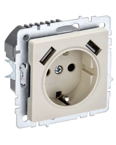 Розетка с з/к с USB A+A 3,1А РЮш10-2-БрКр бежевый BRITE (BR-R14-16-U21-D31-K10). Розетка с заземлением с защитными шторками, 3,1А. IEK в Кемерово