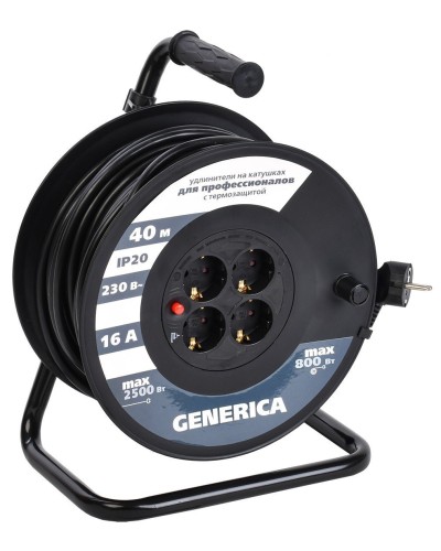 УК40 4 места 2P+PE, 40м GENERICA (WKP20-16-04-40-G). Удлинитель на катушке с термозащитой, 3х1,5кв.мм. IEK в Кемерово