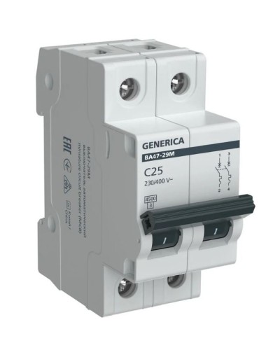 GENERICA ВА47-29М 2P C 25А 4,5кА (MVA21-2-025-C-G). Автоматический выключатель. IEK в Кемерово