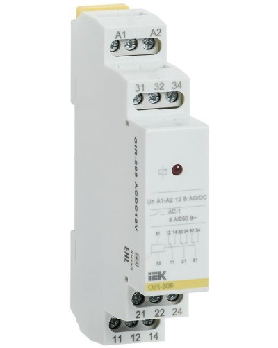 Реле промежуточное модульное OIR 3 контакта 8А 12В AC/DC (OIR-308-ACDC12V). Реле промежуточное модульное. IEK в Кемерово