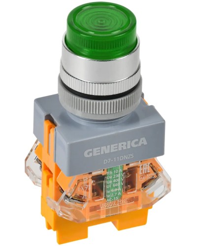 Кнопка D7-11DNZS d=22мм зеленая GENERICA (BBT50-11DNZS-3-11-K06-G). Кнопка управления с подсветкой и фиксацией. IEK в Кемерово