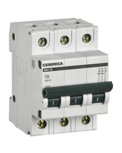 GENERICA ВА47-29 3P C 6А 4,5кА (MVA25-3-006-C). Автоматический выключатель. IEK в Кемерово