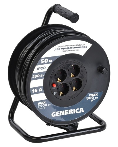 УК50 4 места 2P+PE, 50м GENERICA (WKP20-16-04-50-G). Удлинитель на катушке с термозащитой, 3х1,5кв.мм. IEK в Кемерово