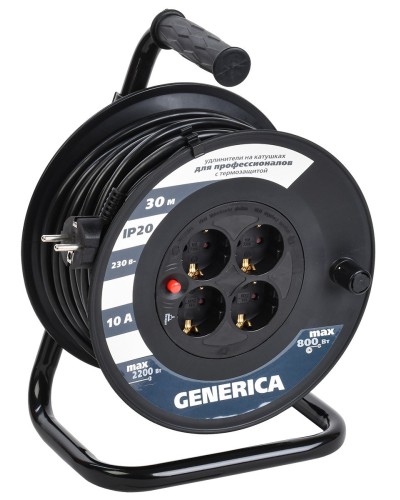 УК30 4 места 2P+PE, 30м GENERICA (WKP10-10-04-30-G). Удлинитель на катушке с термозащитой, 3х1,0кв.мм. IEK в Кемерово