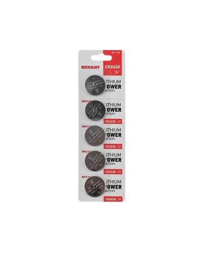 Литиевые батарейки CR2430 3 V 300 mAh (30-1109). Элемент питания. Rexant в Кемерово