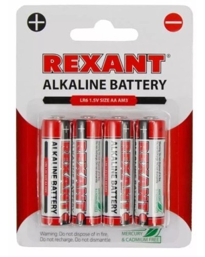 Алкалиновая батарейка AA/LR6 1,5 V 4 шт. блистер REXANT (30-1027). Элемент питания. Rexant в Кемерово