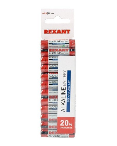 Алкалиновая батарейка AAA/LR03 1,5 V 12 шт. REXANT (30-1011). Элемент питания. Rexant в Кемерово