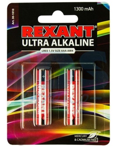Ультра алкалиновая батарейка AAA/LR03 1,5 V 2 шт. блистер REXANT (30-1010). Элемент питания. Rexant в Кемерово