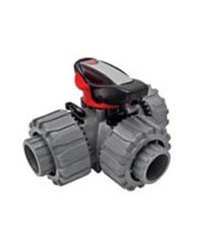 Ecoplast Кран шаровой трехходовой ПВХ D25 (уплотнение TPV, остальное EPDM) с муфтовым окончанием (49448). Кран шаровой, с муфтовым окончанием. Экопласт в Кемерово